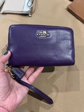 Coach Purple Leather double Zip around wallet & Wristlet